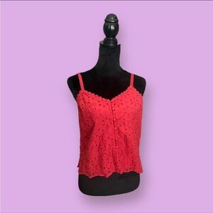 Abercrombie and Fitch Red Tank Top Floral Embroidery Size Small